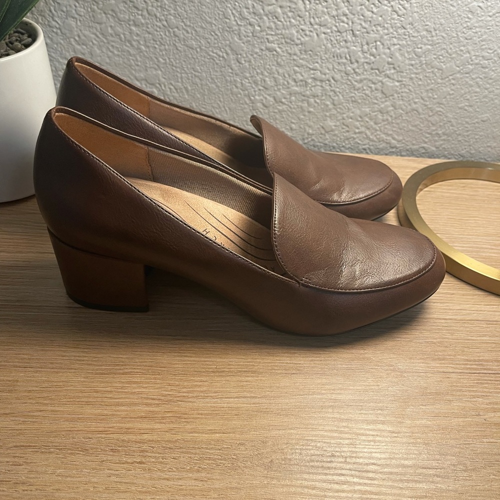 Life Stride | Brown Leather Block Heels | 9